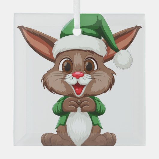 Cartoon Feestkonijn Glas Ornament (Voorkant)