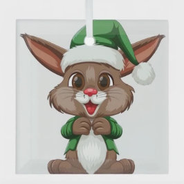 Cartoon Feestkonijn Glas Ornament