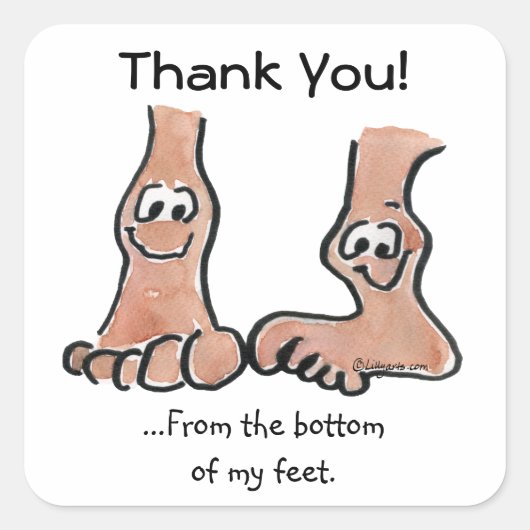 Cartoon Feet Bedankt met hart op reguliere Sticker (Voorkant)