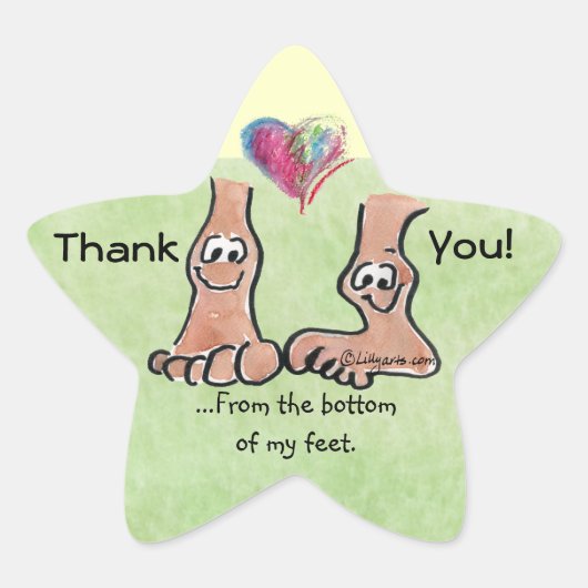 Cartoon Feet Bedankt w / Hart op Star Sticker (Voorkant)
