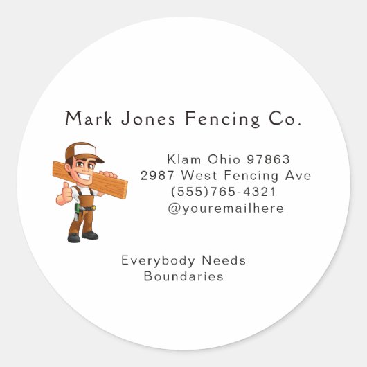 Cartoon Fencing Guy Company Service Ronde Sticker (Voorkant)