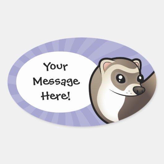 Cartoon Ferret Ovale Sticker (Voorkant)