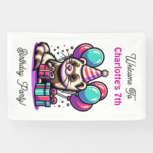 Cartoon Fetter Verjaardagsfeestje voor meisjes gep Spandoek (Horizontaal)