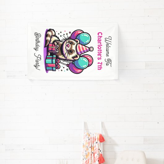 Cartoon Fetter Verjaardagsfeestje voor meisjes gep Spandoek (Insitu)