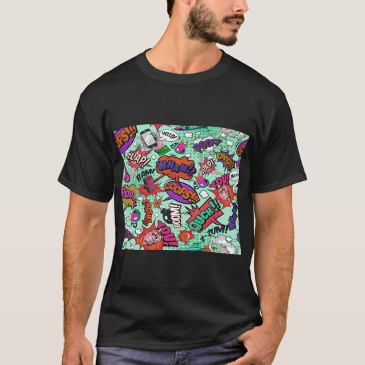 Cartoon Fight Words Colorful Seamless Pattern T-shirt (Voorkant)