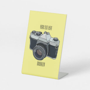 Cartoon filmcamera reclamebord met voetstuk