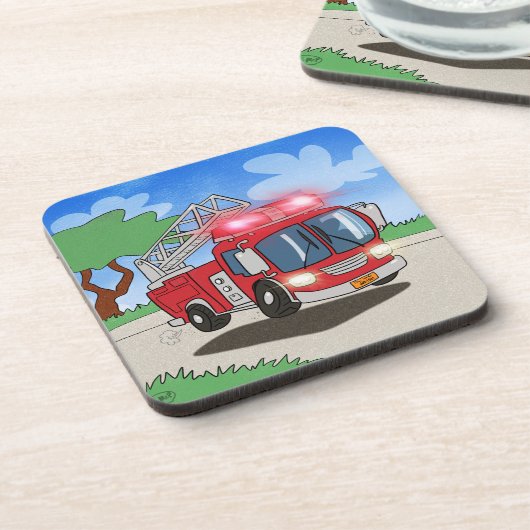 Cartoon Fire Engine Bier Onderzetter (Linkerzijde)