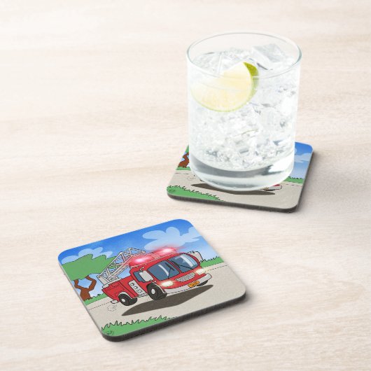 Cartoon Fire Engine Bier Onderzetter (Rechterzijde)
