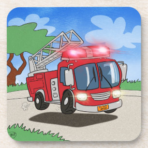 Cartoon Fire Engine Bier Onderzetter