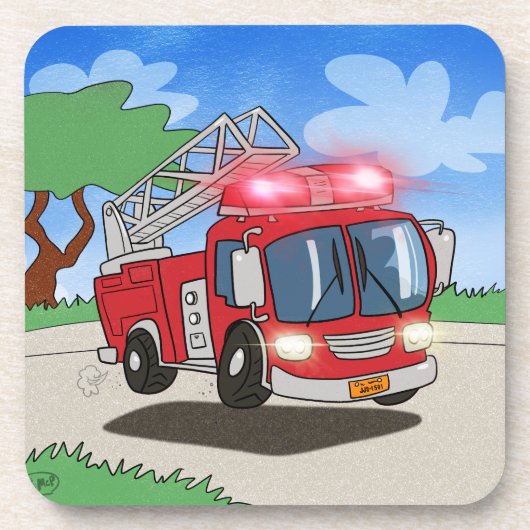 Cartoon Fire Engine Bier Onderzetter (Voorkant)