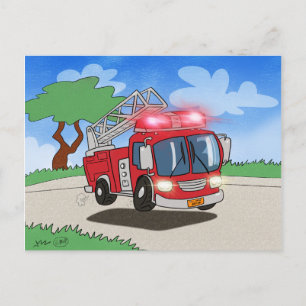 Cartoon Fire Engine Briefkaart
