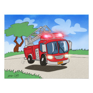 Cartoon Fire Engine Foto Afdruk