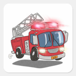 Cartoon Fire Engine Vierkante Sticker