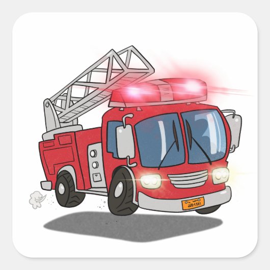 Cartoon Fire Engine Vierkante Sticker (Voorkant)