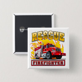 Cartoon Fire Truck T-shirt Vierkante Button 5,1 Cm