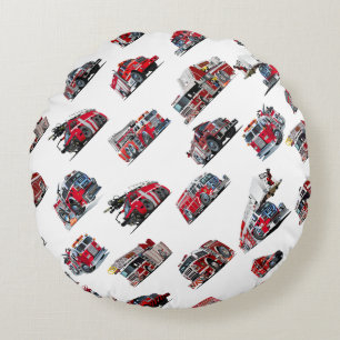 Cartoon Fire Trucks naadloze patroonstof Rond Kussen