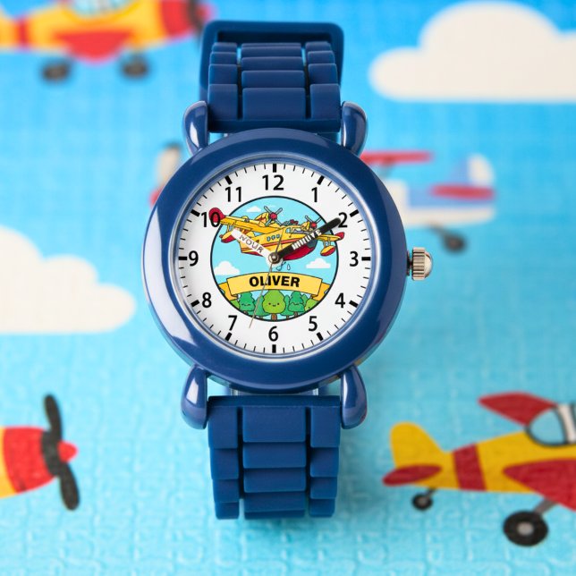 Cartoon Firefighting Plane Badge Horloge (Creator heeft geüpload)