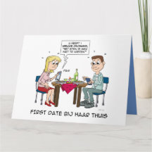 Cartoon; First date bij haar thuis.