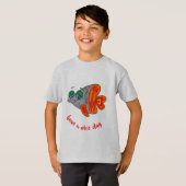 cartoon fish friendly orange grey button t-shirt (Voorkant volledig)