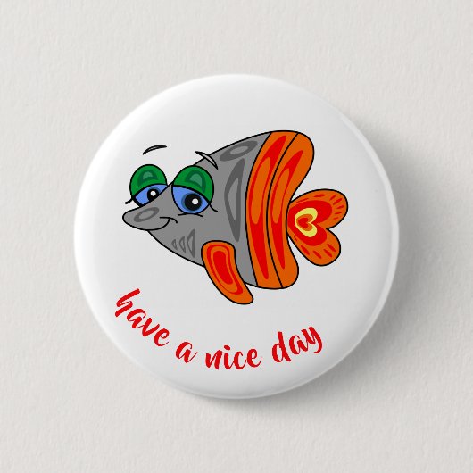 cartoon fish friendly orange grey ronde button 5,7 cm (Voorkant)