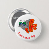 cartoon fish friendly orange grey ronde button 5,7 cm (Voorkant /achterkant)