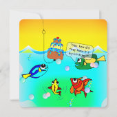 Cartoon Fish Fry verjaardagsuitnodiging Kaart (Achterkant)