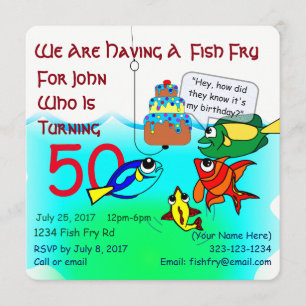 Cartoon Fish Fry verjaardagsuitnodiging Kaart