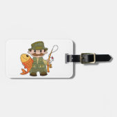 Cartoon Fisherman met Big Catch Funny Gevist Bagagelabel (Voorkant horizontaal)