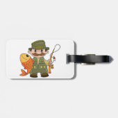 Cartoon Fisherman met Big Catch Funny Gevist Bagagelabel (Achterkant horizontaal)