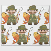 Cartoon Fisherman met Big Catch Funny Gevist Cadeaupapier (Vlak)