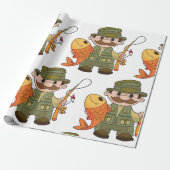 Cartoon Fisherman met Big Catch Funny Gevist Cadeaupapier (Uitgerold)