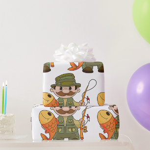 Cartoon Fisherman met Big Catch Funny Gevist Cadeaupapier