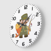 Cartoon Fisherman met Big Catch Funny Gevist Grote Klok (Hoek)