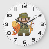 Cartoon Fisherman met Big Catch Funny Gevist Grote Klok (Voorkant)