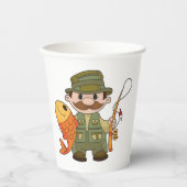 Cartoon Fisherman met Big Catch Funny Gevist Papieren Bekers (Voorkant)