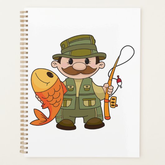 Cartoon Fisherman met Big Catch Funny Gevist Planner (Voorkant)