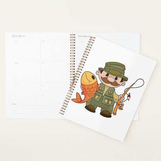 Cartoon Fisherman met Big Catch Funny Gevist Planner