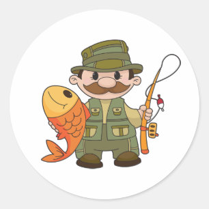 Cartoon Fisherman met Big Catch Funny Gevist Ronde Sticker