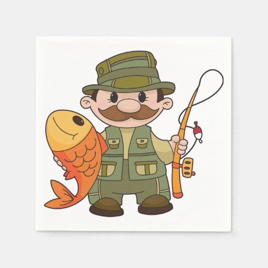Cartoon Fisherman met Big Catch Funny Gevist Servetten (Voorkant)