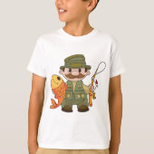 Cartoon Fisherman met Big Catch Funny Gevist T-shirt (Voorkant)
