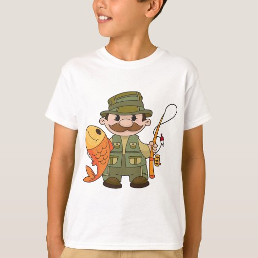 Cartoon Fisherman met Big Catch Funny Gevist T-shirt (Voorkant)