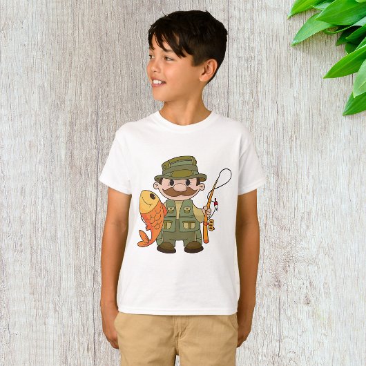 Cartoon Fisherman met Big Catch Funny Gevist T-shirt