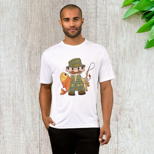 Cartoon Fisherman met Big Catch Funny Gevist T-shirt