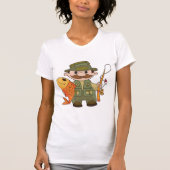 Cartoon Fisherman met Big Catch Funny Gevist T-shirt (Voorkant)