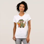 Cartoon Fisherman met Big Catch Funny Gevist T-shirt (Voorkant volledig)