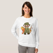 Cartoon Fisherman met Big Catch Funny Gevist T-shirt (Voorkant volledig)