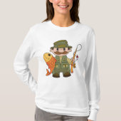 Cartoon Fisherman met Big Catch Funny Gevist T-shirt (Voorkant)