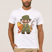 Cartoon Fisherman met Big Catch Funny Gevist T-shirt (Voorkant)