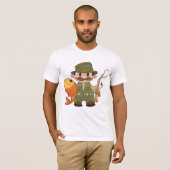 Cartoon Fisherman met Big Catch Funny Gevist T-shirt (Voorkant volledig)