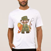 Cartoon Fisherman met Big Catch Funny Gevist T-shirt (Voorkant)